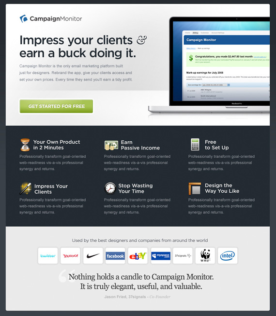 campaignmonitor landing page example