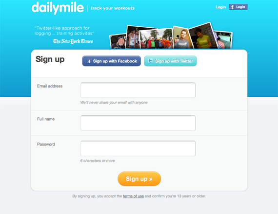 dailymile.com simple sign up form