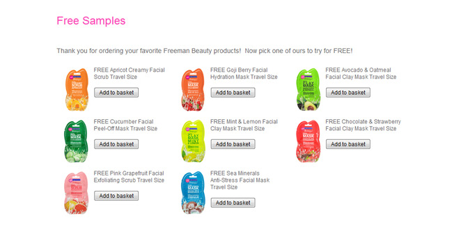Freeman Beauty website lets customers add a sample to their basket