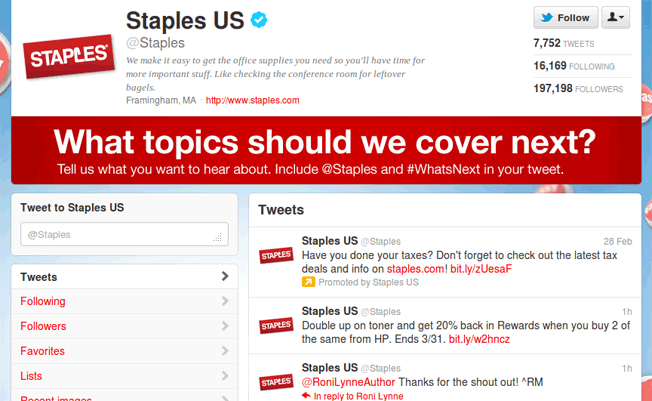 staples twitter account 2012