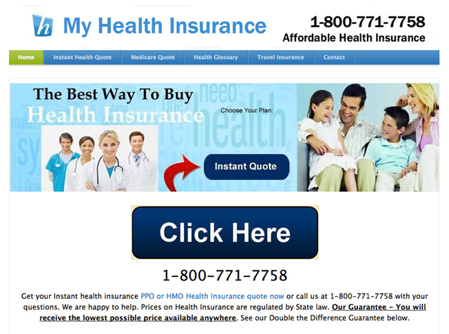my health insurance landing page