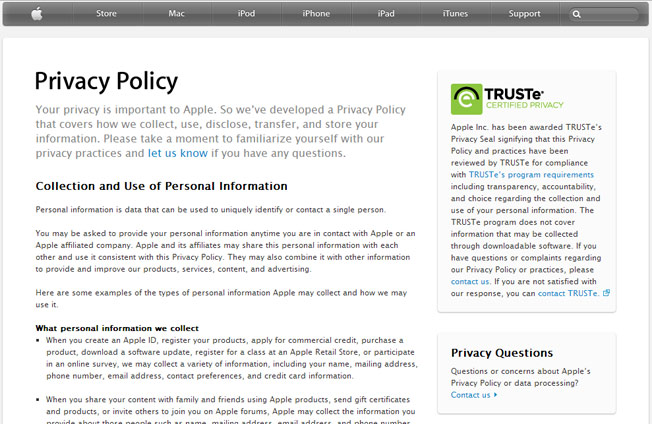 apple privacy policy