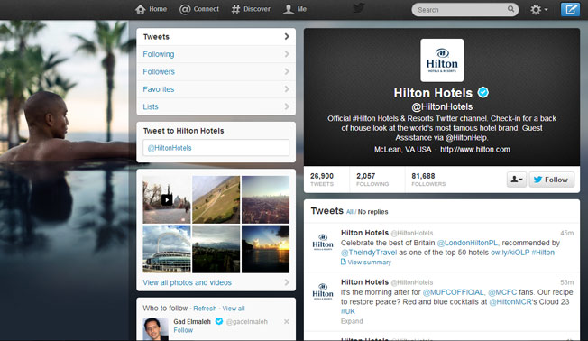 hilton hotels twitter page