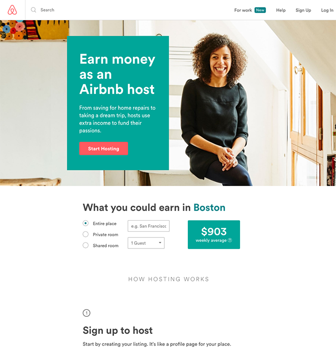 exemplo de design do site do airbnb