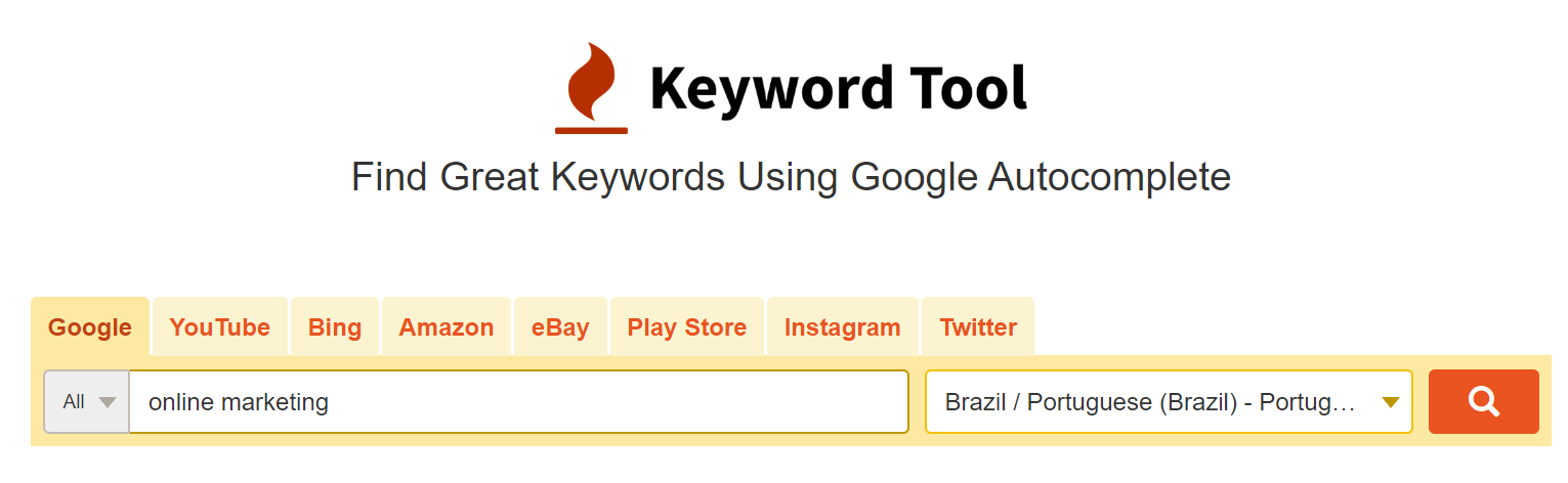 busca de palavra-chave na ferramenta keyword tool