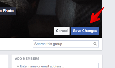 botão para salvar mudanças no grupo do facebook
