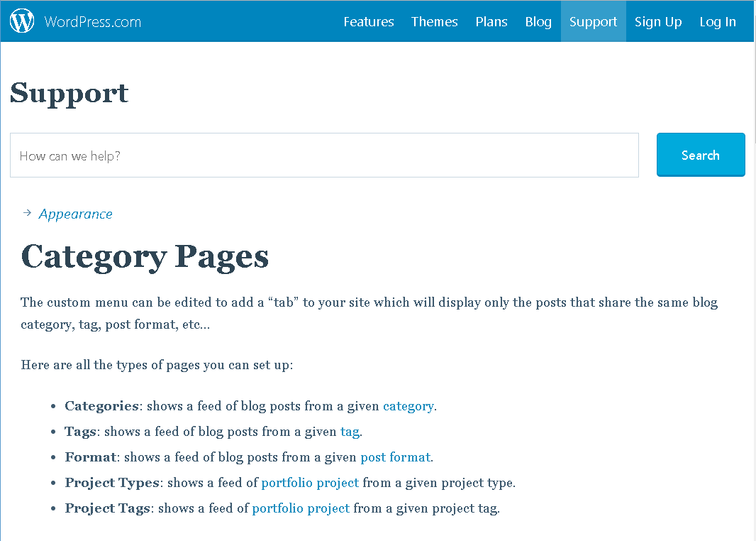 Wordpress category page