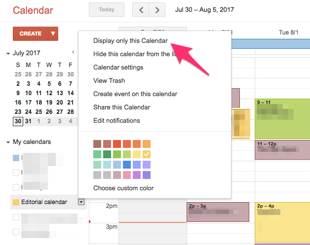 Google Calendar Week of Jul 30 2017