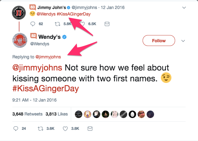 Wendy s on Twitter jimmyjohns Not sure how we feel about kissing someone with two first names KissAGingerDay 