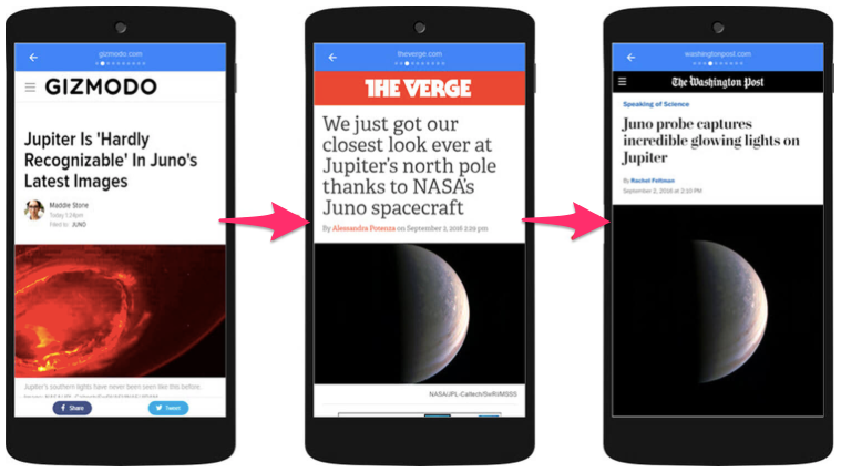 Google s AMP Viewer the Tinder UX for content 