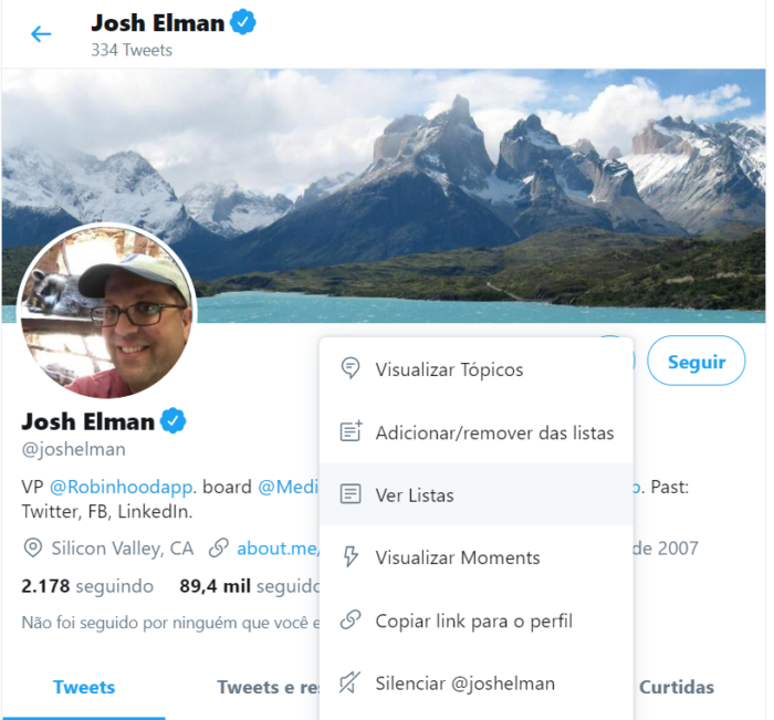 perfil de josh elman no twitter
