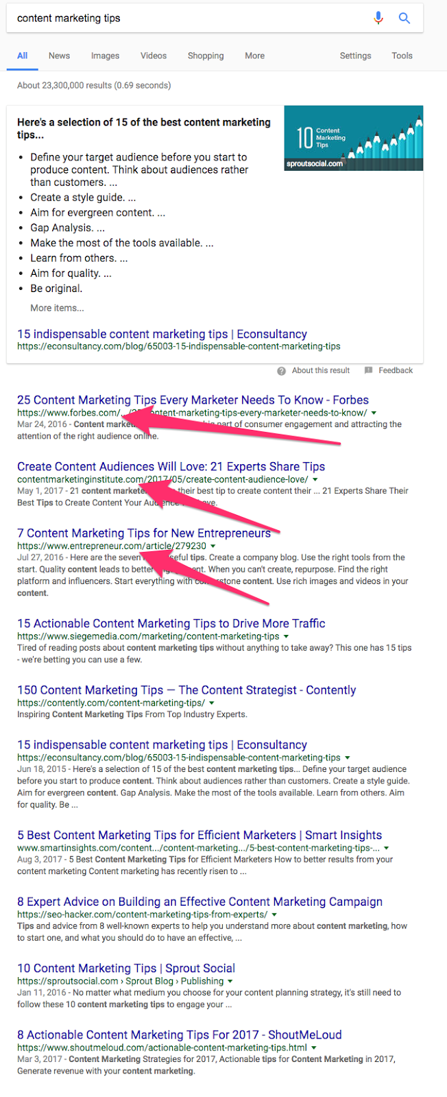 content marketing tips Google Search