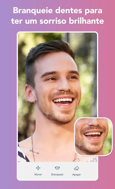 ferramenta de clareameto de dentes no aplicativo de fotos Faceune