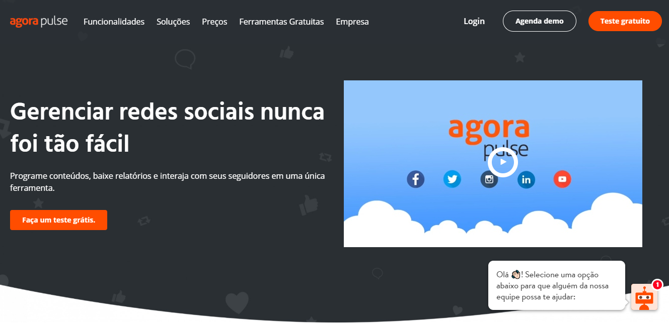 página inicial da ferramenta de monitoramento de redes sociais AgoraPulse