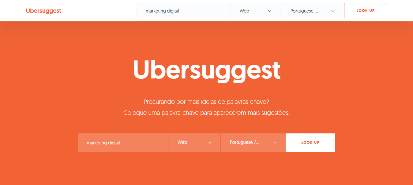 página inicial do site da ferramenta para analistas de marketing Ubersuggest