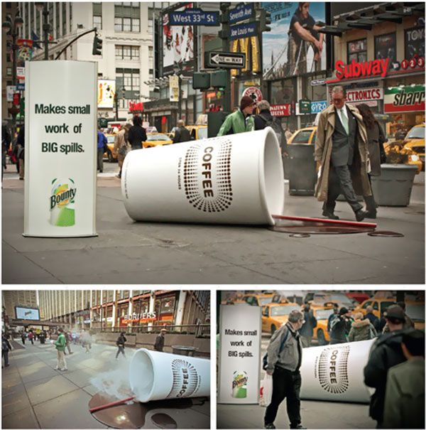 copo gigante do marketing de guerrilha da marca big spills