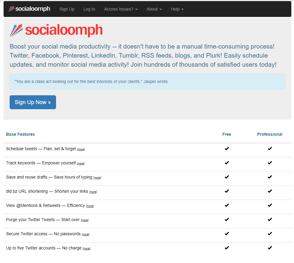 socialoomph homepage in 2018