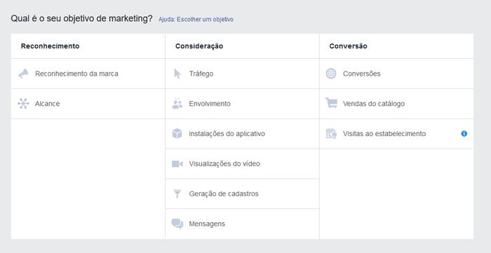 tela de manutenção da ferramenta facebook ads para criação de ads para vendas online