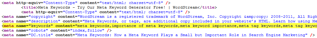 meta keywords example