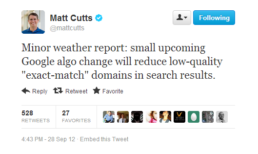 matt cutts domain match tweet