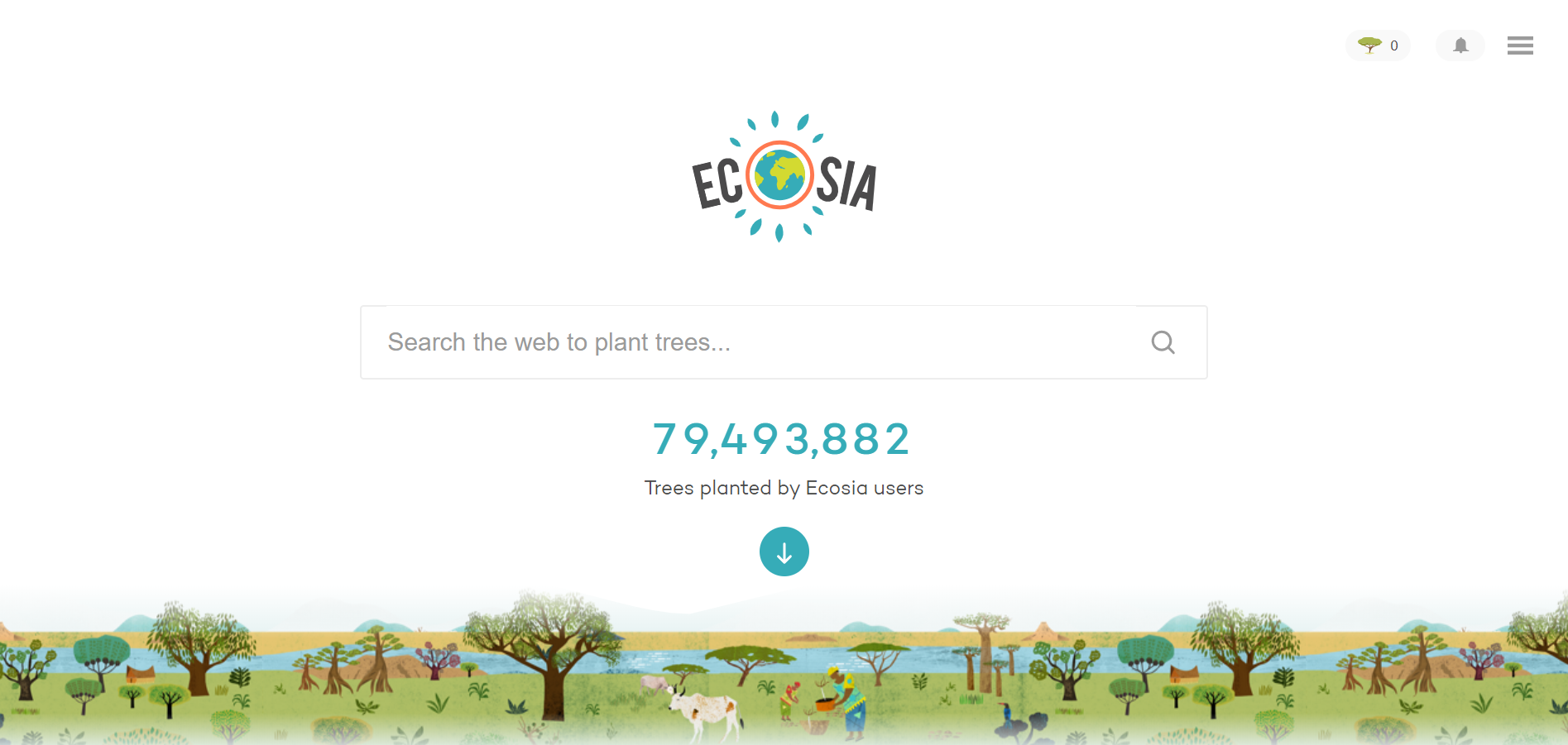 pagina inicial do site de buscas ecosia