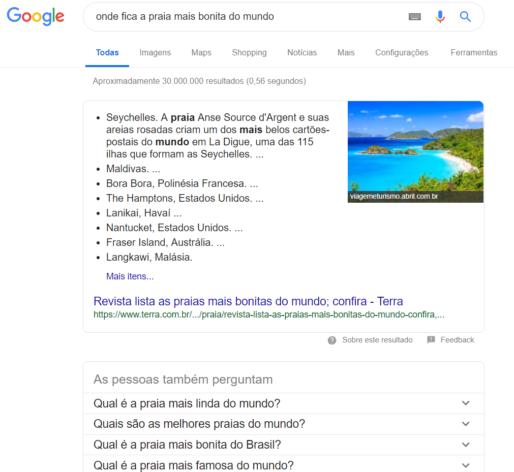 pesquisa de praia no buscador do google