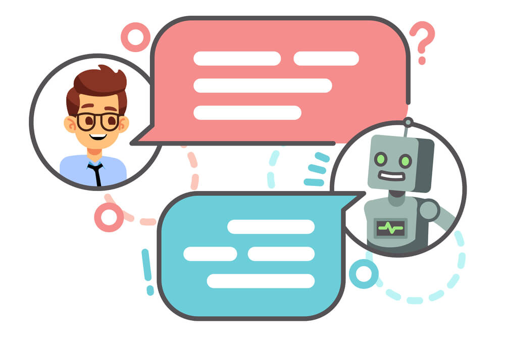 ilustração de conversa eletrônica entre humano e chatbot