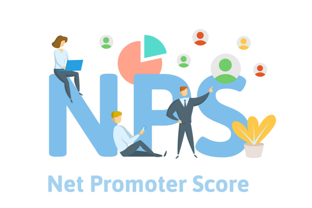 ilustração de pessoas trabalhando e o título Net Promoter score com sigla NPS