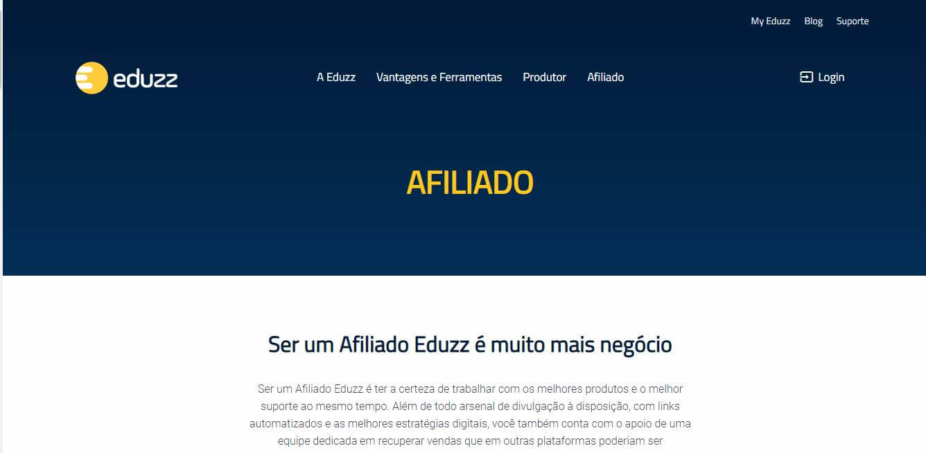 página inicial da plataforma Eduzz para afiliados 