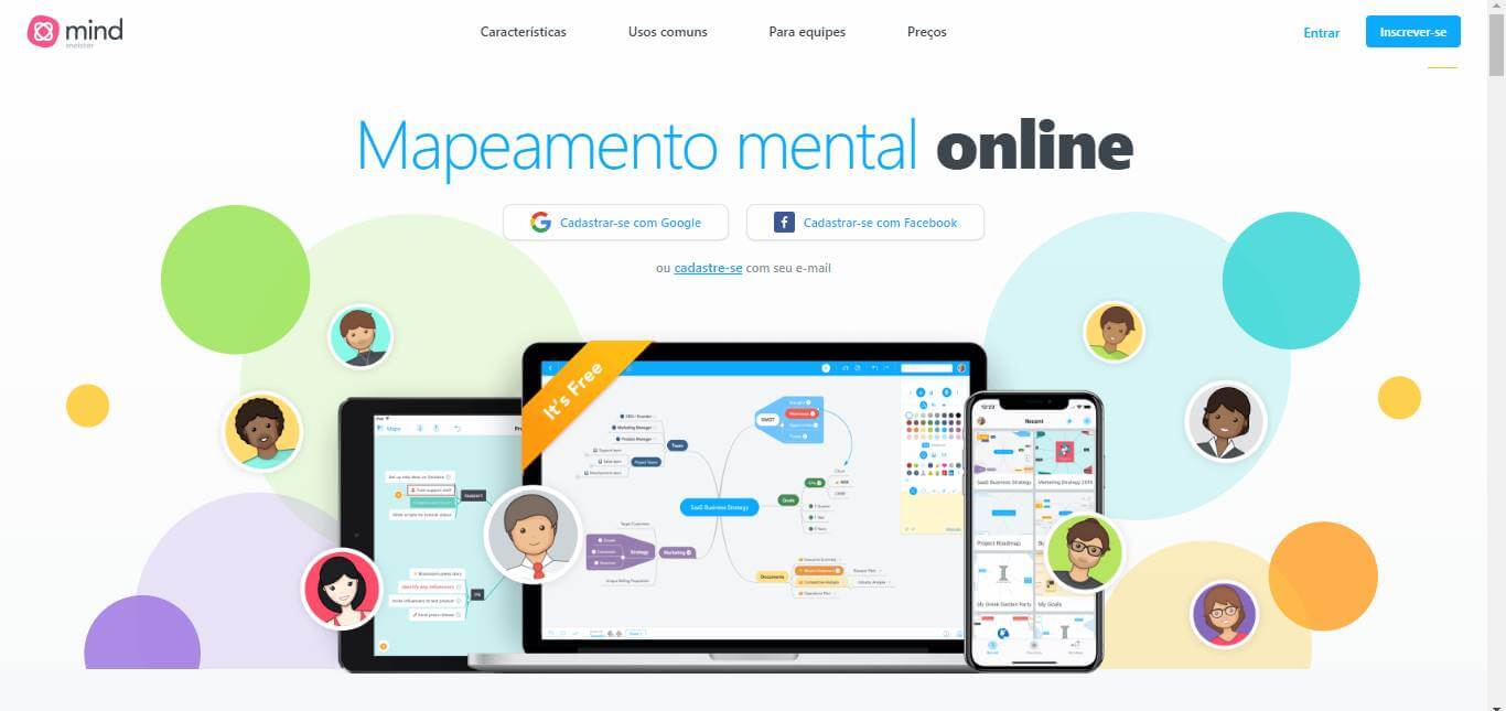 página inicial da plataforma MindMeister para desenvolver criatividade