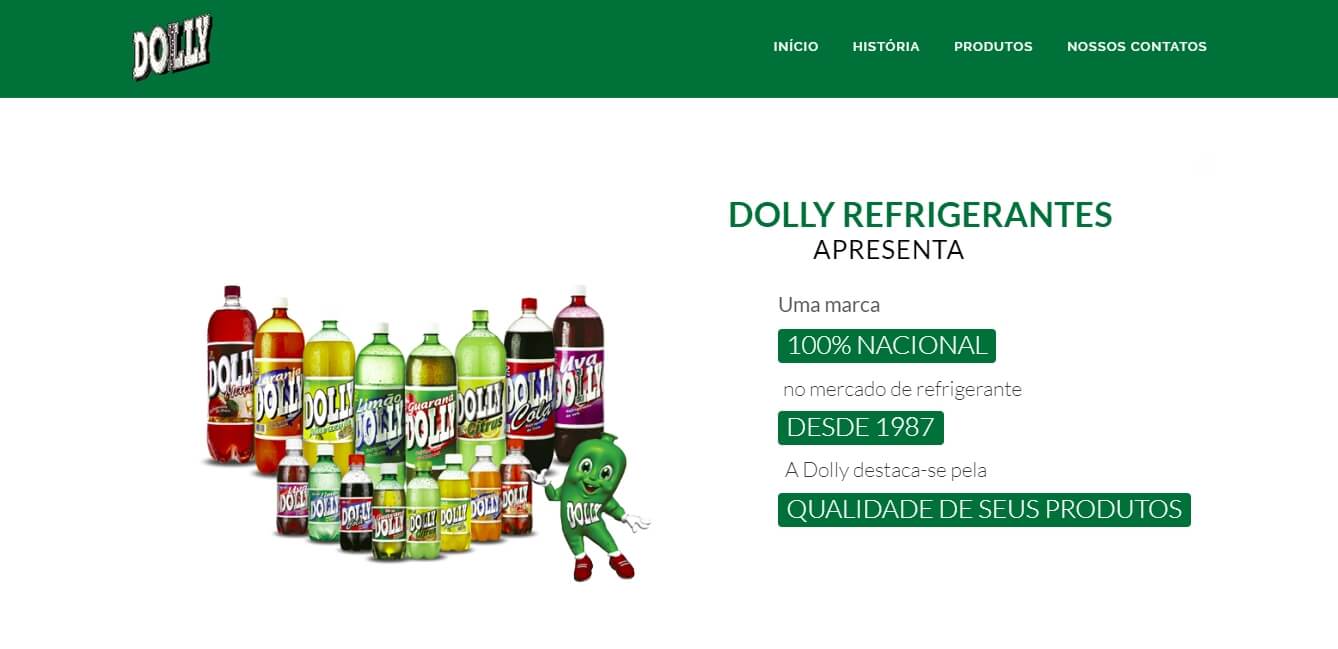página inicial web do site da marca de refrigerantes brasileiros Dolly