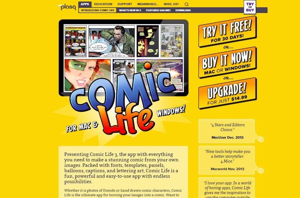 página web da ferramenta webComic Life