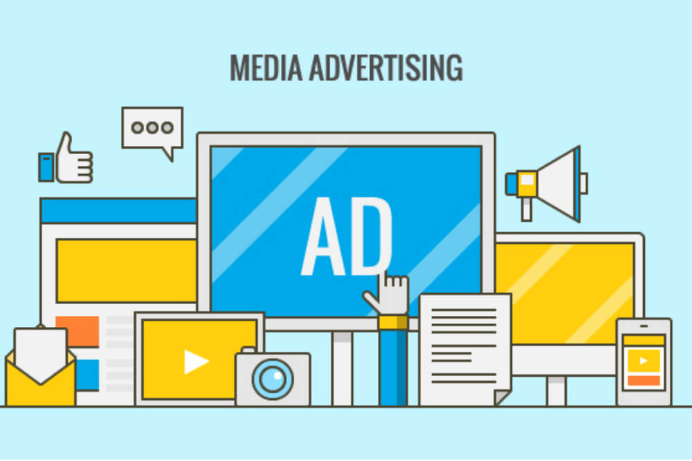 ilustraçao de diferentes plataformas com a sigla ad significando os anuncios online