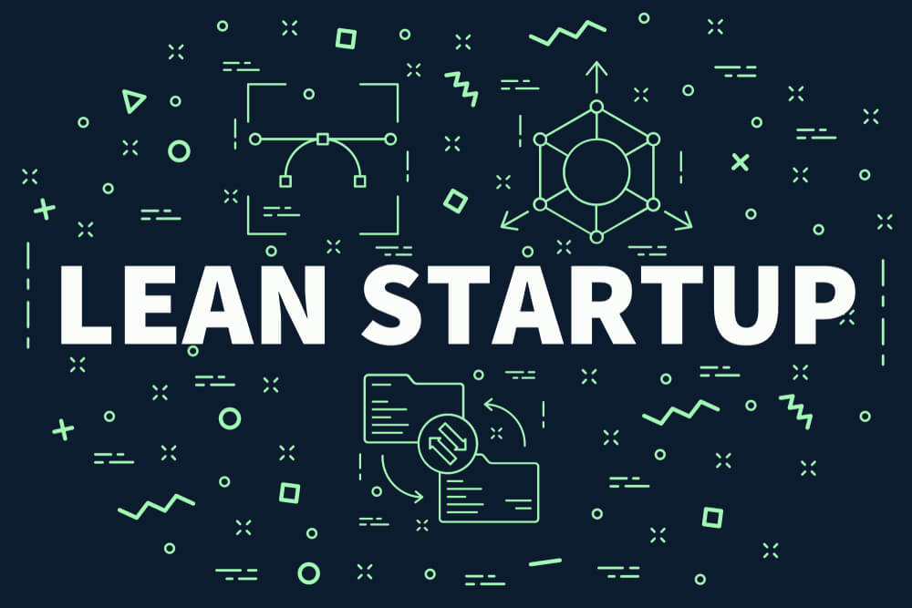 Ilustração de título Lean Startup com simbolos relacionados ao MVP