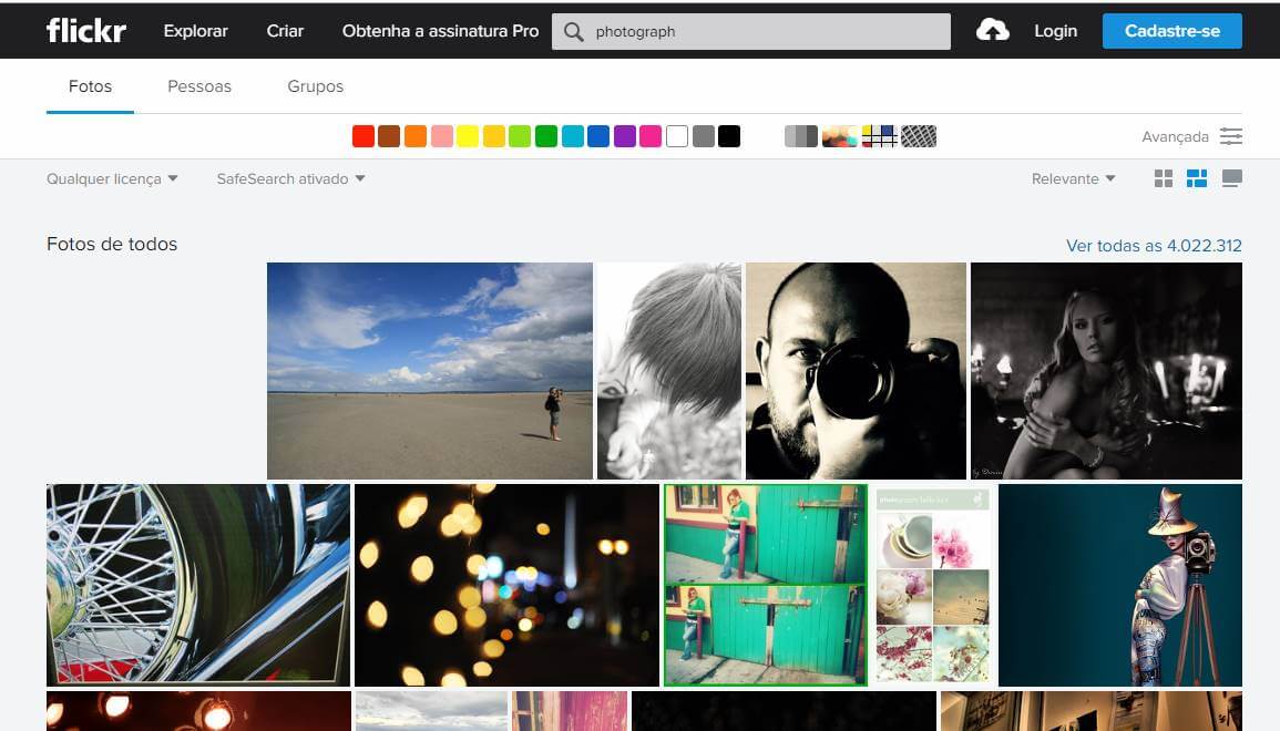 página de fotos da plataforma para portfolios online Flickr