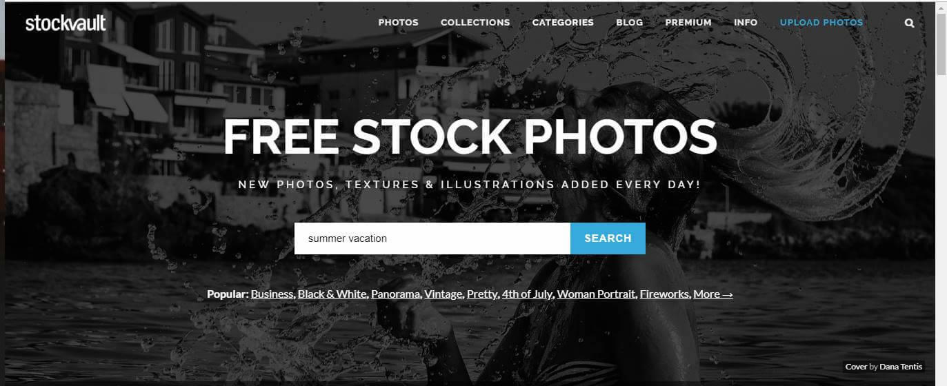 página inicial do banco de imagens gratis STOCKVAULT
