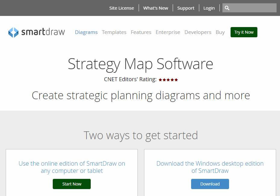 página inicial do site de criação de mapas estratégicos SmartDrew