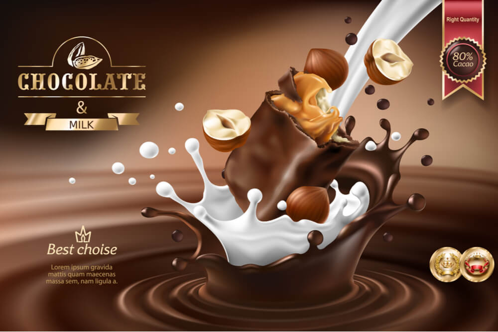 peça publicitária de produto de chocolate