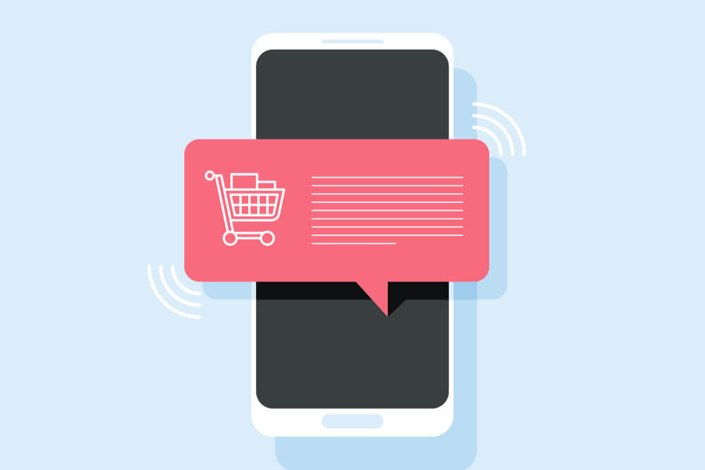 ilustração de push notification de compras em smartphone