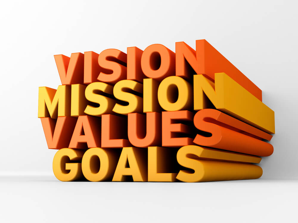 ilustração de títulos 3d visão missão valores e objetivos