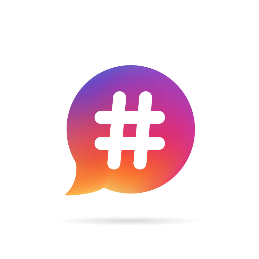 ilustraçao do simbolo de hashtag em balao colorido