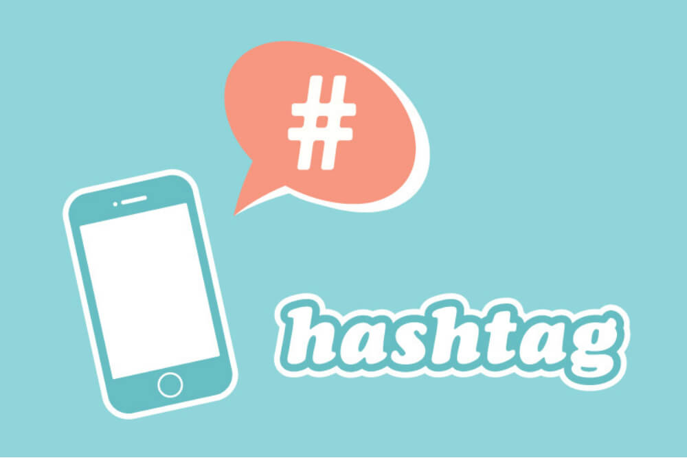 ilustração do título hashtag junto de smartphone e balão de comunicação