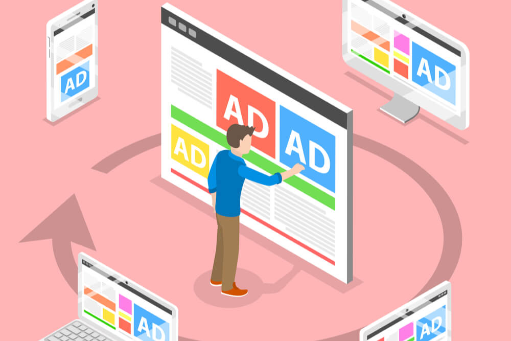 ilustraçao demonstrando anuncio em diferentes plataformas digitais 