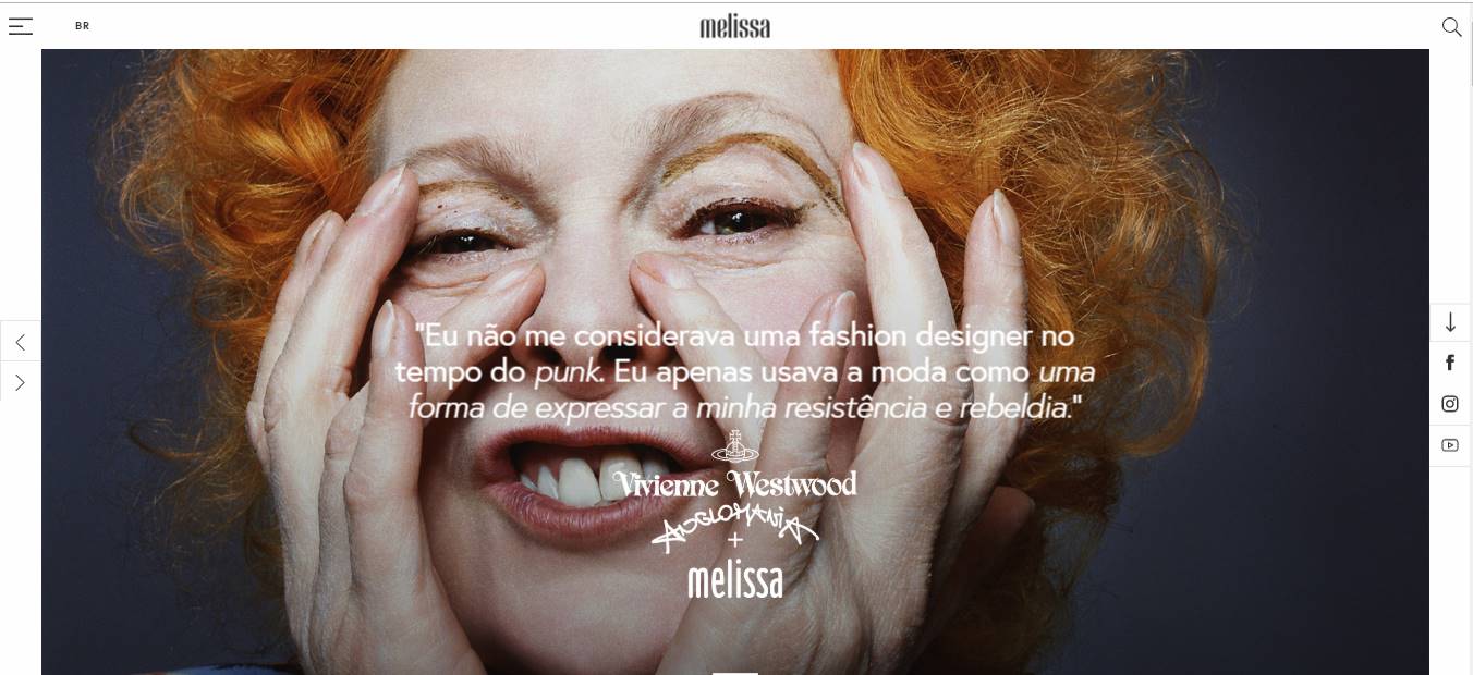 página do siter da marca Melissa como exemplo de hotiste