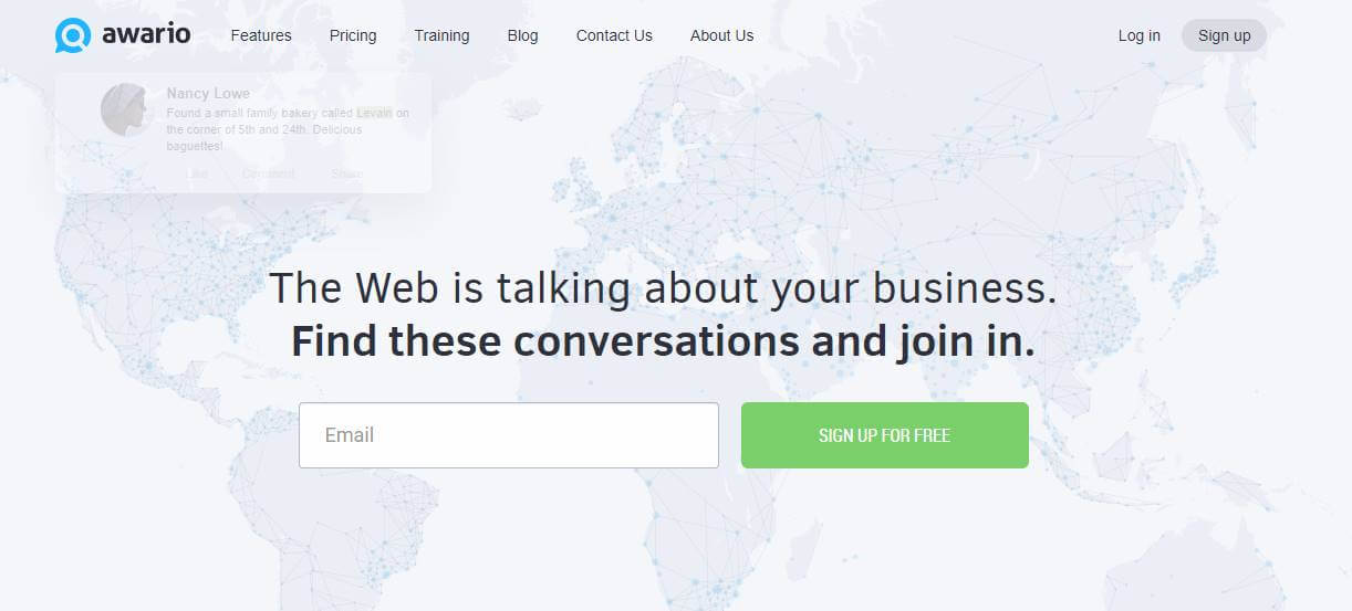 site Awario como exemplo de ferramenta gerenciadora de redes sociais