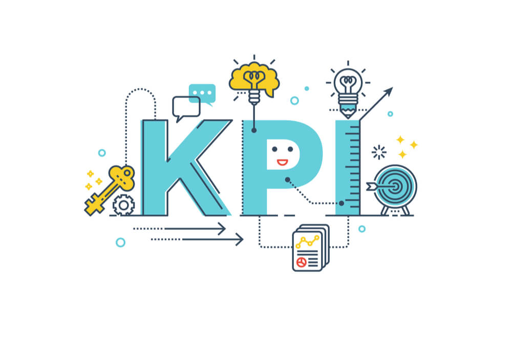 ilustraçao da palavra KPI e objetos relacionados em sua volta