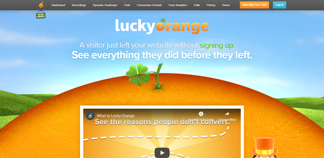 Lucky Orange como exemplo de ferramenta semelhante ao HotJar
